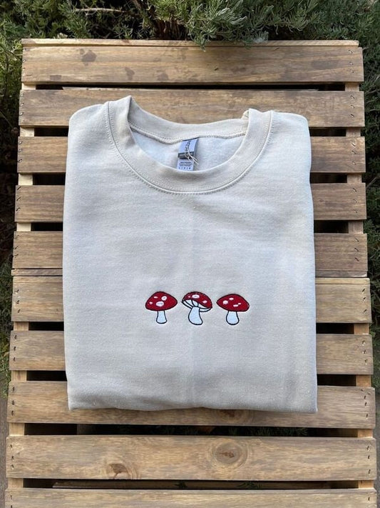 Mushroom Trio Embroidered Sweatshirt // Cute Shroom Sweater