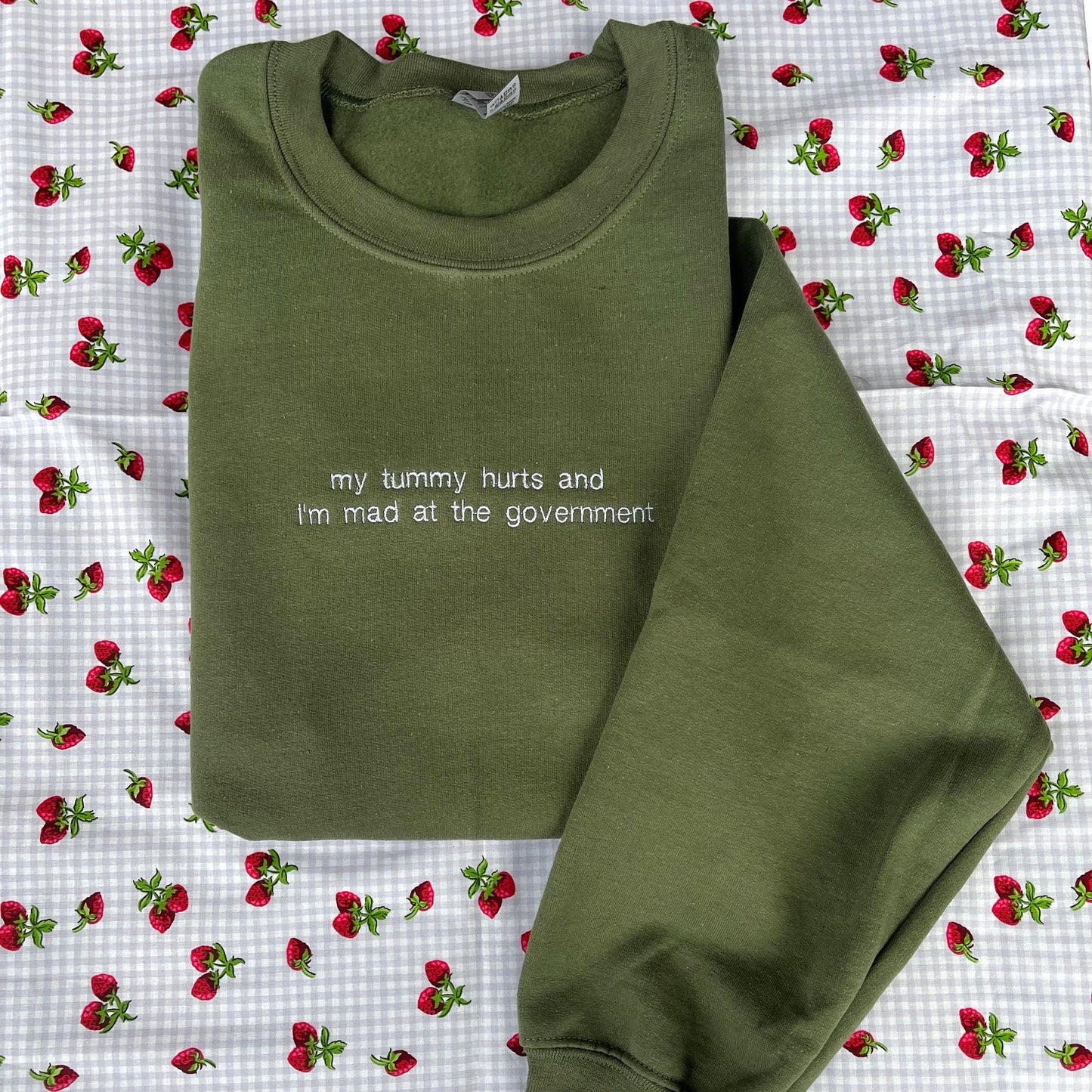 My tummy hurts and I’m mad at the government // Embroidered Crewneck