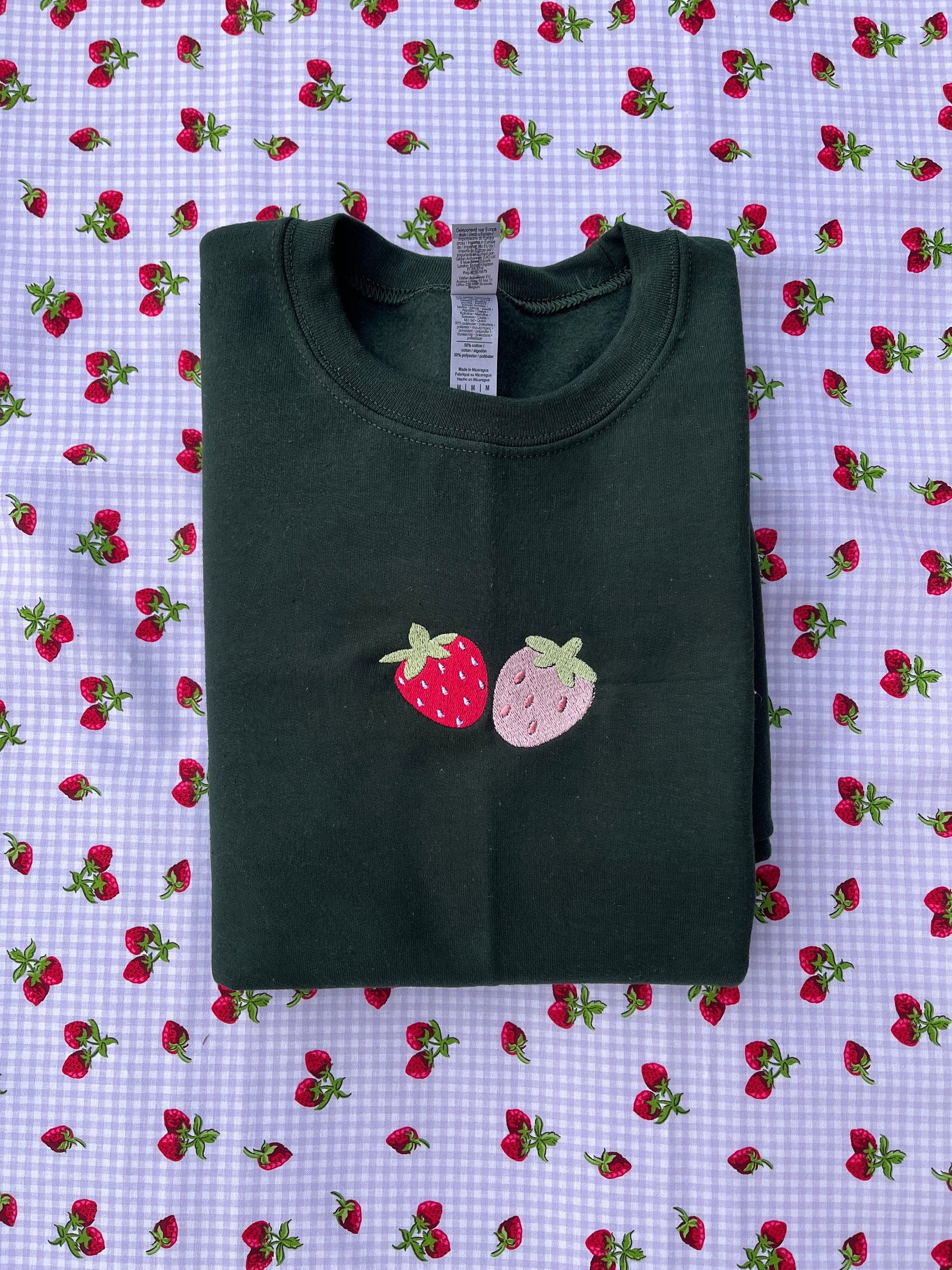 Embroidered Strawberry Sweatshirt // Red & Pink Strawberries