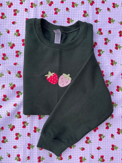 Embroidered Strawberry Sweatshirt // Red & Pink Strawberries