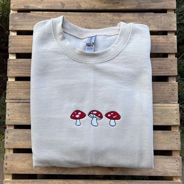 Mushroom Trio Embroidered Sweatshirt // Cute Shroom Sweater