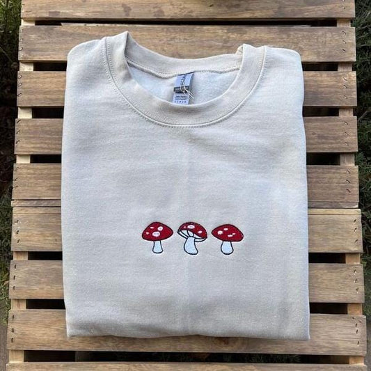 Mushroom Trio Embroidered Sweatshirt // Cute Shroom Sweater
