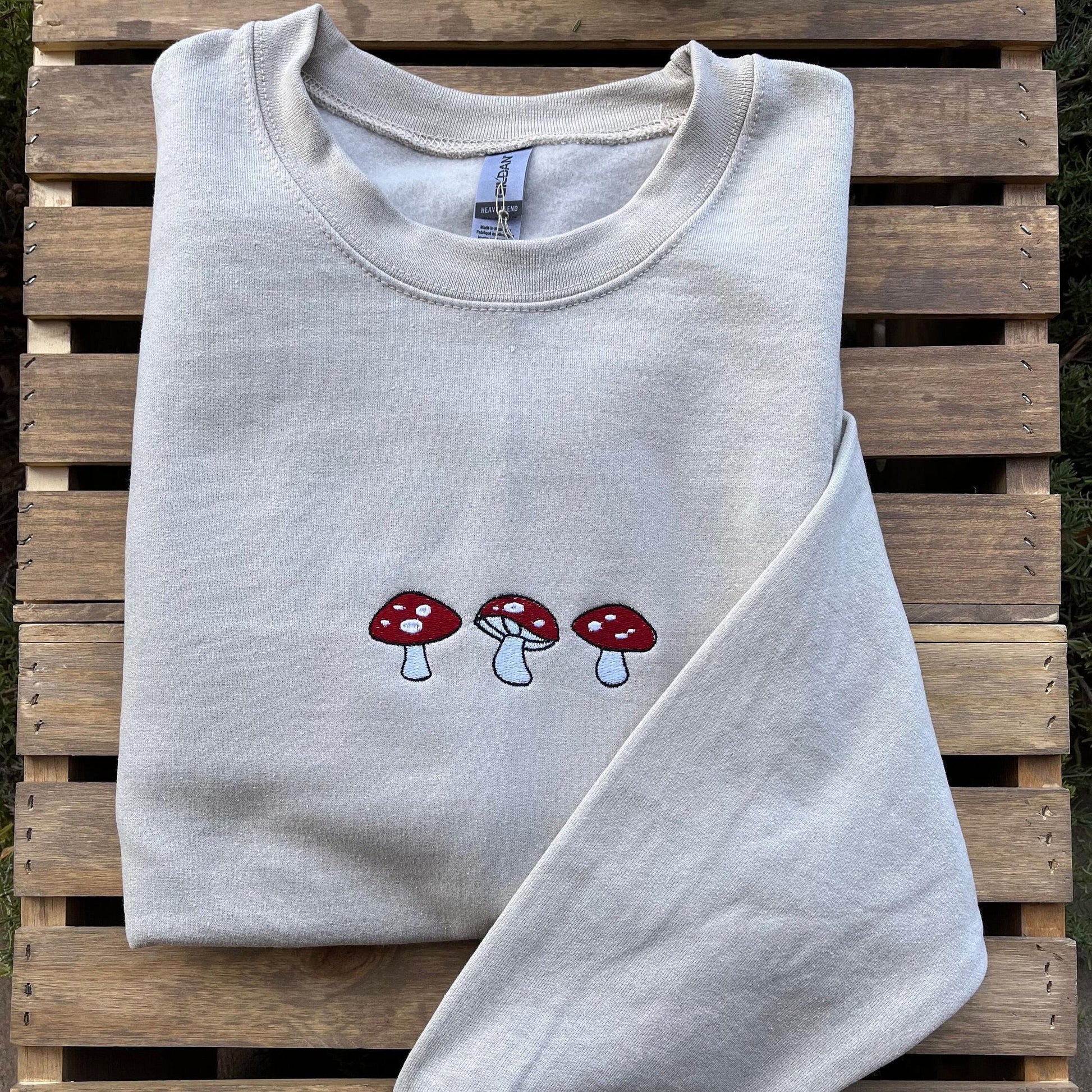 Mushroom Trio Embroidered Sweatshirt // Cute Shroom Sweater