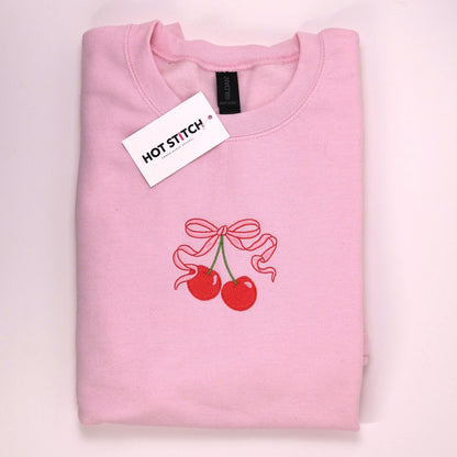 Cherries & Bow Embroidered Crewneck