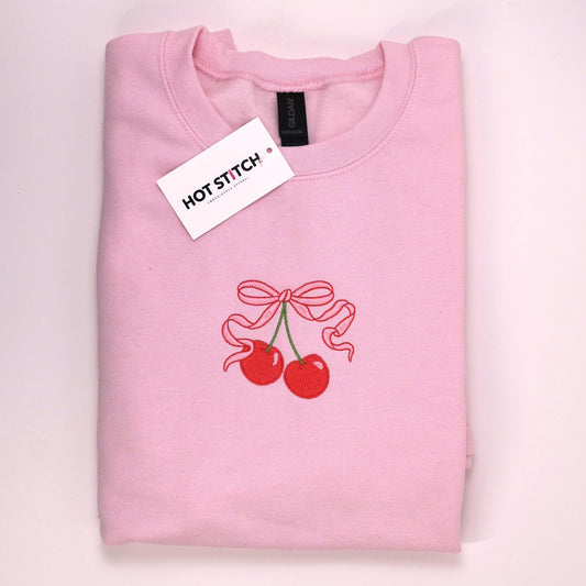 Cherries & Bow Embroidered Crewneck // Cute Valentines Gift // Coquette Core // Ribbons and Cherries