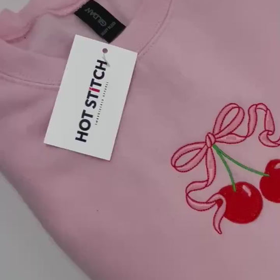 Cherries & Bow Embroidered Crewneck // Cute Valentines Gift // Coquette Core // Ribbons and Cherries