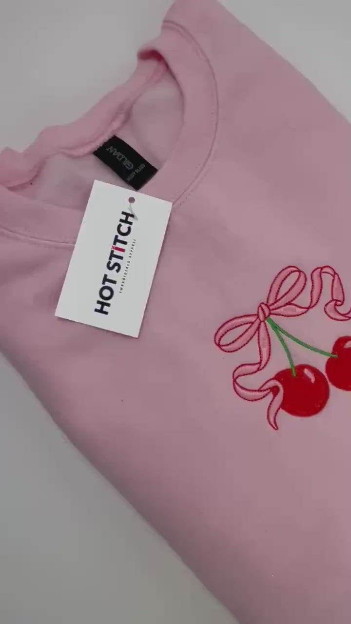 Cherries & Bow Embroidered Crewneck // Cute Valentines Gift // Coquette Core // Ribbons and Cherries