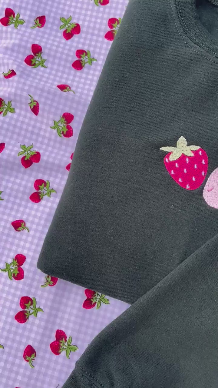 Embroidered Strawberry Sweatshirt // Red & Pink Strawberries